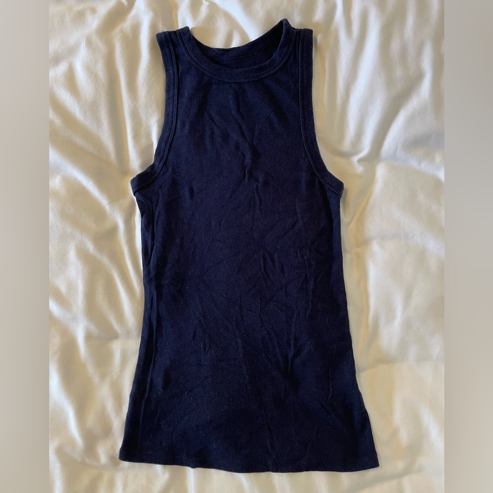 Target Women's A New Day Slim Fit High Neck Ribbed Navy Tank Top XS